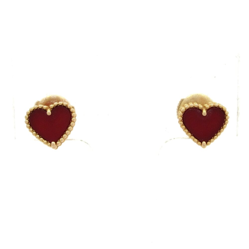Van Cleef & Arpels Sweet Alhambra Heart Earrings 18K Yellow Gold Carnelian
